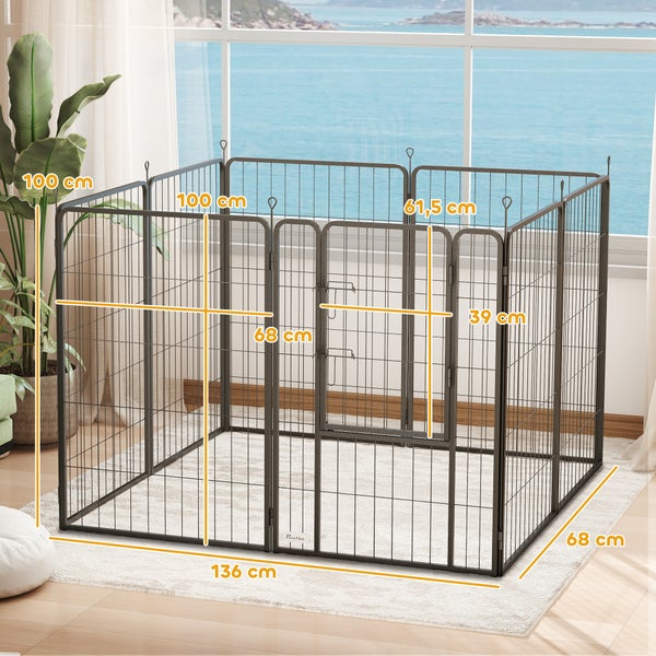 PawHut Welpenlaufstall 8-eckig Welpenauslauf mit 8 Gitterplatten Tür Erdspießen flexibel faltbar Schutzplane Freilaufgehege 100cm hoch Hundelaufstall für Hund Katze Welpengitter für drinnen draußen