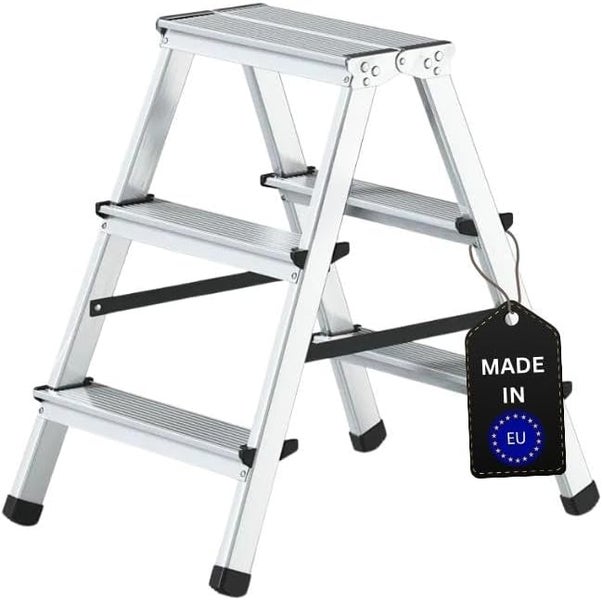PROREGAL Stufenstehleiter ATLAS Beidseitig Begehbar 2 x 3 Stufen Arbeitshöhe 2,60 m Traglast 125 kg
