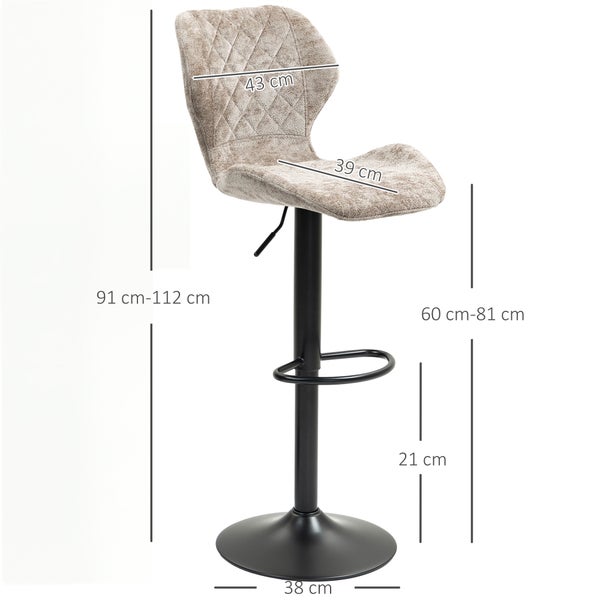 HOMCOM Barhocker 2er-Set, Gepolstert Barstuhl mit Lehne, Chenille-Optik, Stahlgestell, Höhenverstellbare Küchenstühle mit Fußstütze Drehbar Tresenhocker modern für Küche Braun