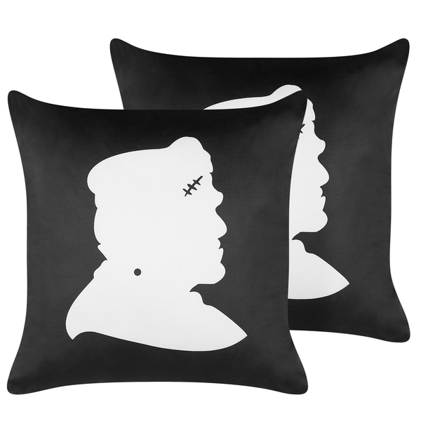 Dekokissen 2er Set FRANKLINIA Samtstoff 45 x 45 cm Schwarz Abstraktes Muster