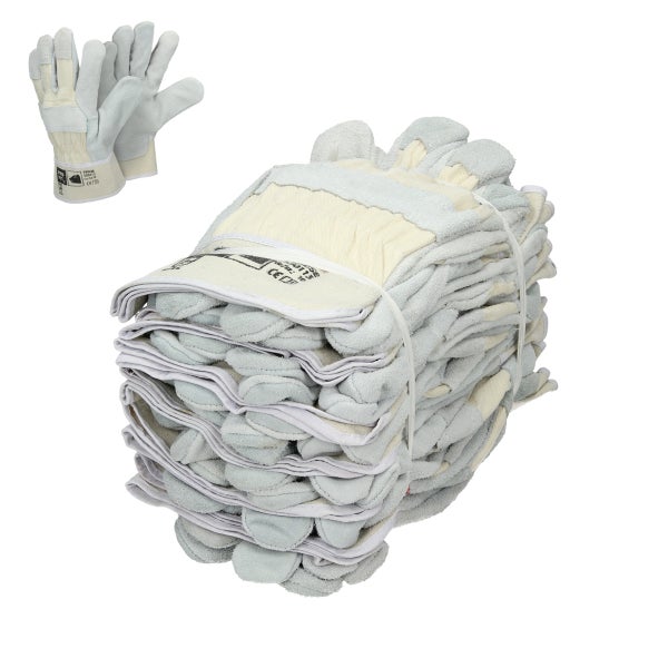 ECD Germany 12 Paar Pro-Fit® Rindspaltleder-Handschuhe Größe 11/XXL - Natur - Canvas-Stulpe - Leder Arbeitshandschuhe Rindspalt Schutzhandschuhe Gartenhandschuhe Handschuhe Handschutz - Menge wählbar