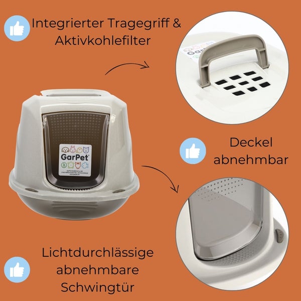 Katzenklo mit Deckel Aktivkohlefilter Katzentoilette Katzen WC Hauben Toilette Klo Indoor Outdoor grau modernes Design