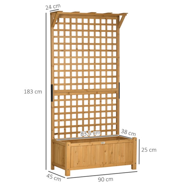 Outsunny Hochbeet Pflanzkasten mit Rankgitter, Spalier Pflanzkübel Blumenkasten Holz, Gartenspalier 90 x 45 x 183cm für Garten Balkon Terrasse, Blumenkübel für Kletterpflanzen Korbpflanzen, Blumen