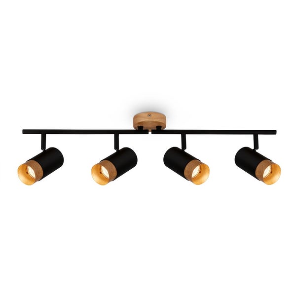 Spotlight, black, with wood, excl. 4xGU10/max.9W