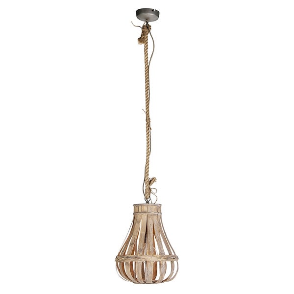 Ländliche Pendelleuchte Holz mit Seil 34cm - Excalibur