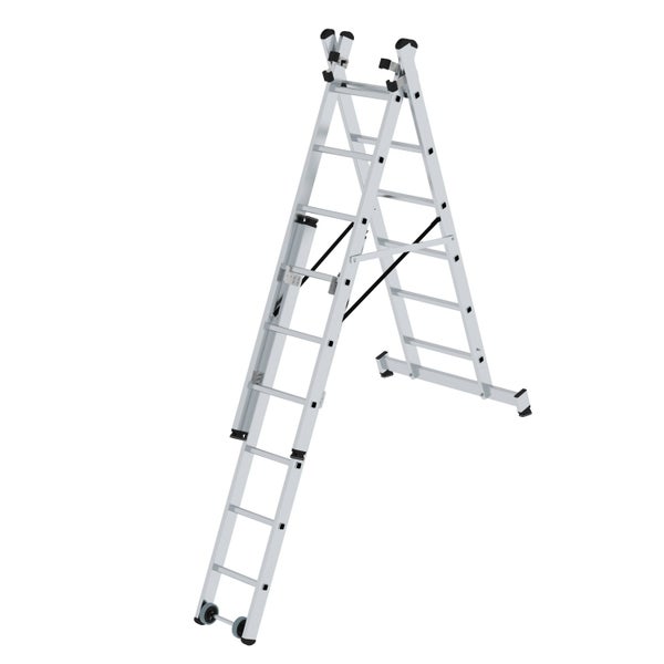 PROREGAL Sprossen-Mehrzweckleiter 3-Teilig mit Traverse und Wandlaufrollen 3 x 6 Sprossen