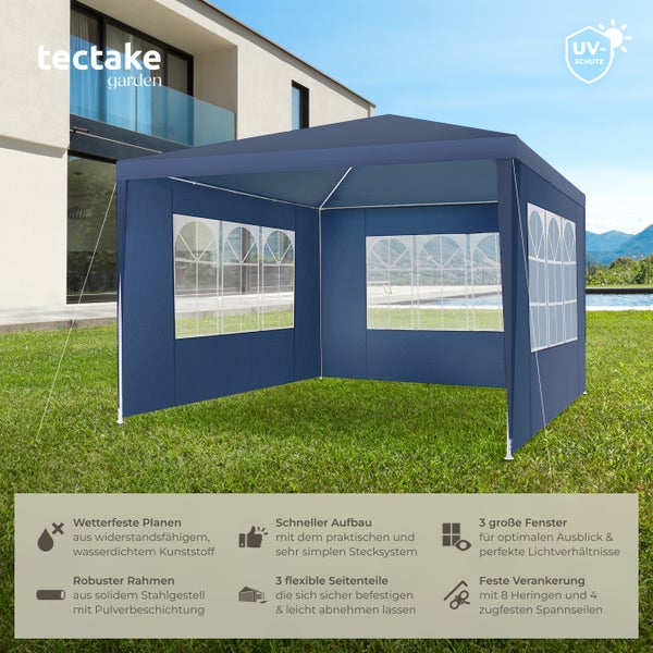 Pavillon tectake Barinas wasserdicht 3 x 3 m, im Stecksystem blau