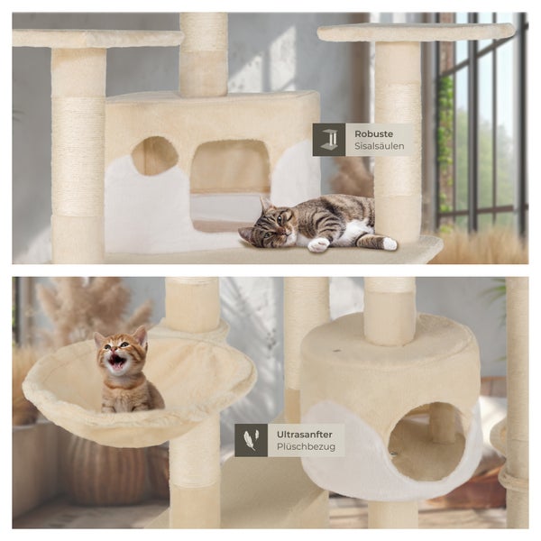 Kratzbaum tectake Nelly inklusive Spielkordel und Kippschutz 204 cm beige/weiß