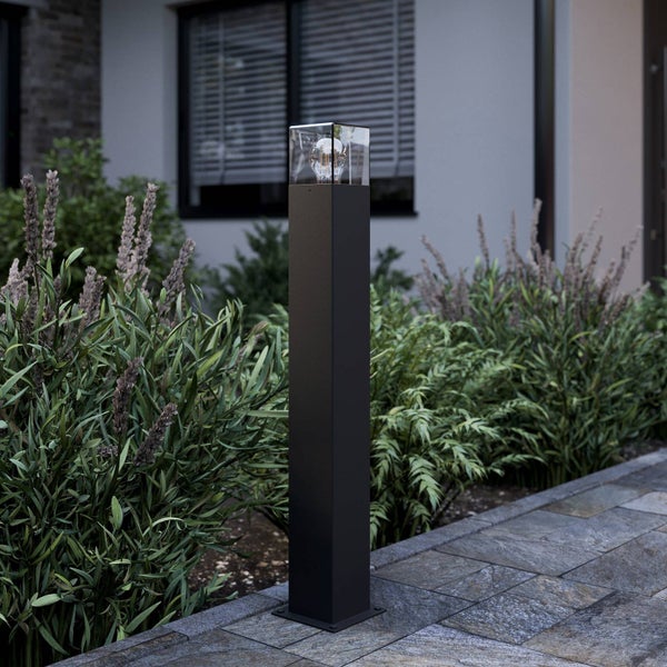 Lucande Außenleuchte Keke (spritzwassergeschützt (Modern) in Schwarz aus Aluminium (1 flammig, E27) - Wegeleuchte Pollerleuchte Wegelampe Sockelleuchte