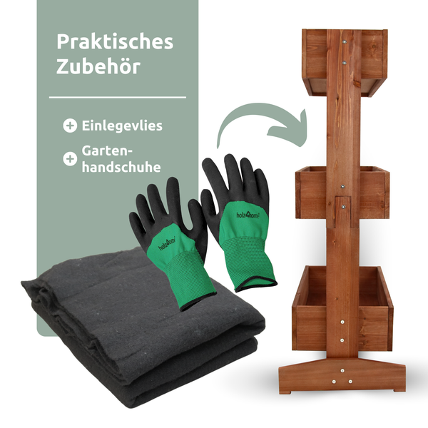 holz4home Hochbeet mit 3 Ebenen inkl. Gartenvlies & Handschuhe