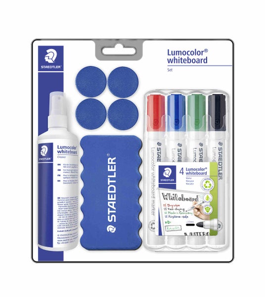 STAEDTLER Whiteboard-Set Lumocolor Marker + Wischer + Reinigungsspray + Haftmagneten