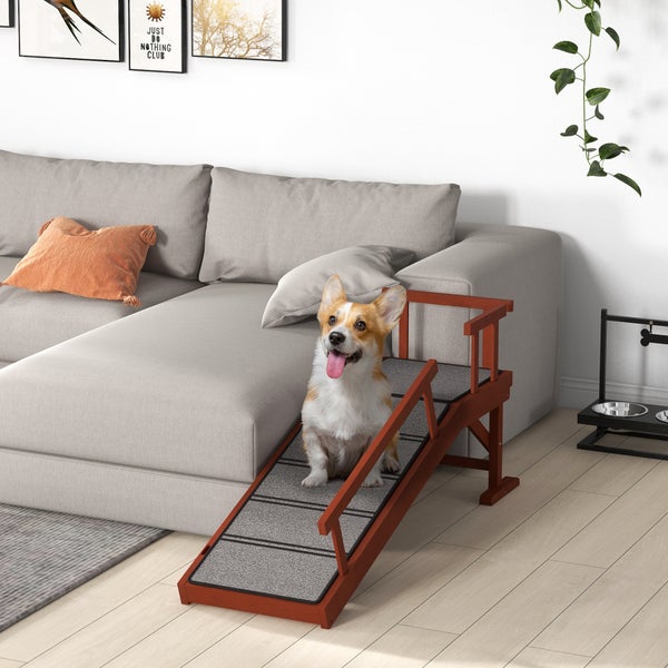 PawHut Hunderampe Haustierrampe mit abnehmbaren Geländern, Rutschfest Kofferraumrampe, Hundeeinstiegshilfe für Haustiere bis 30 kg, 125 x 40 x 56 cm, Grau
