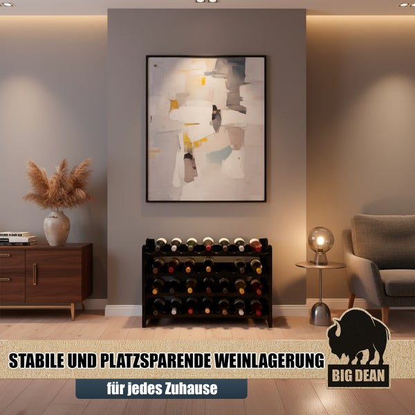 Weinregal aus Holz im Wohnzimmer zur Weinlagerung