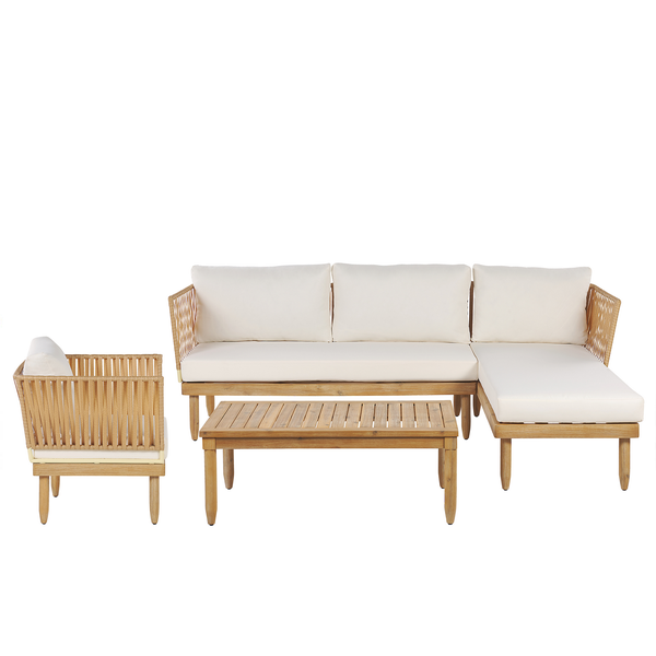 Lounge Set mit Tisch 4-Sitzer CREMONA linksseitig Akazienholz Cremeweiß