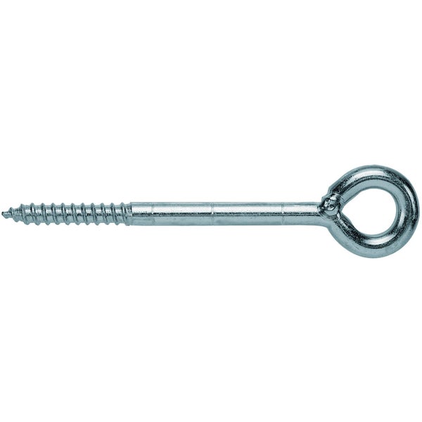 Augschraube aus silberfarbenem Metall mit Holzgewinde und Öse.
