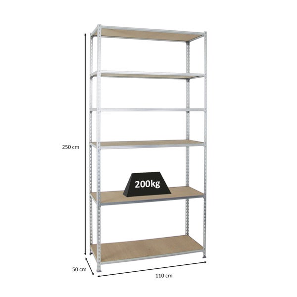 PROREGAL Schwerlastregal Giant Muli HxBxT 250 x 110 x 50 cm 6 Fachböden Fachlast 200 kg Verzinkt