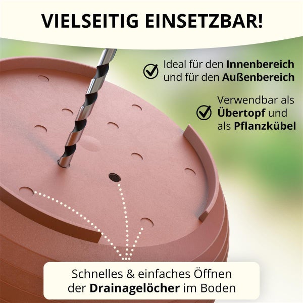 Plastard Blumentopf Milano Ø 28 x 22 cm mit Untersetzer Terrakotta – wetterfest & frostsicher, 9,2 L