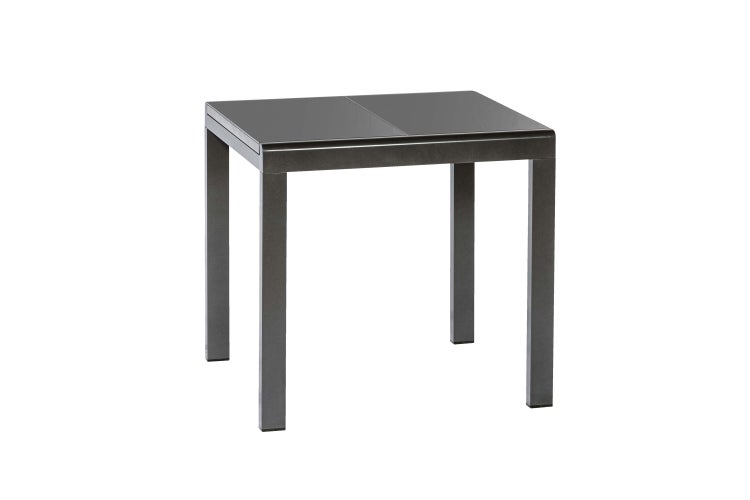 Quadratischer Gartentisch mit Glasplatte
