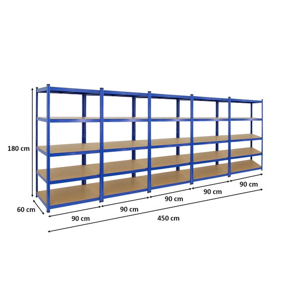PROREGAL Mega Deal 5x Schwerlastregal Taurus HxBxT 180 x 90 x 60 cm Fachlast 175 kg Blau
