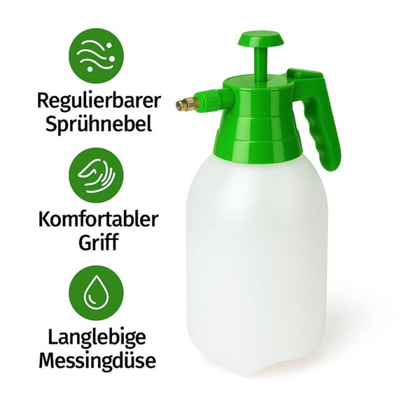 Drucksprüher mit verstellbarem Sprühnebel, komfortablem Griff und langlebiger Messingdüse.
