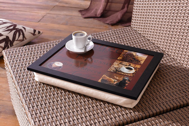FRANK FLECHTWAREN | Knietablett Kaffee, HOLZ, KUNSTSTOFF, 43 x 33 x 7 cm