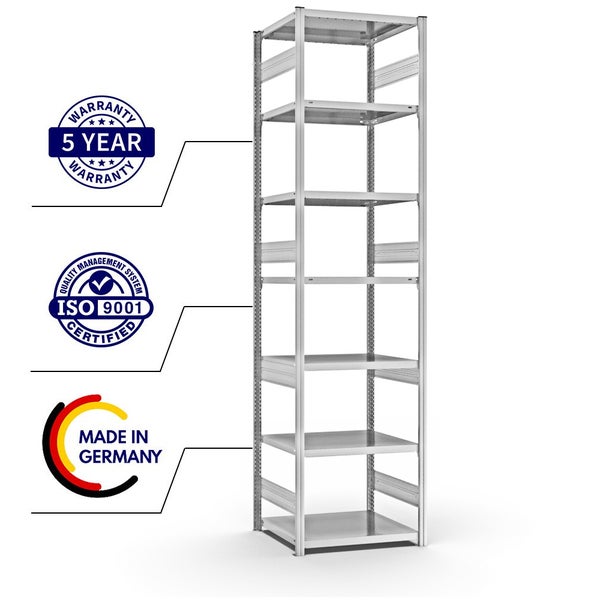 PROREGAL Fachbodenregal Stecksystem T-Profil Heavy-Duty Grundregal HxBxT 300 x 75 x 60 cm 7 Ebenen Fachlast 330 kg Beidseitig Nutzbar Lichtgrau