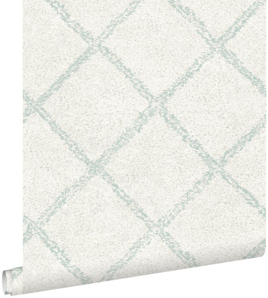 ESTAhome Tapete orientalisches Berberteppich-Motiv Pastell Mintgrün und Weiß - 53 cm x 10.05 m - 148665
