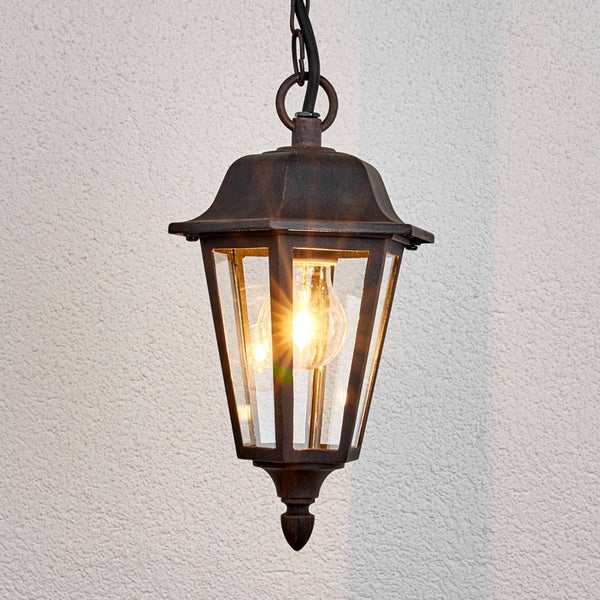 Lindby Hängelampe aussen Laterne rostbraun, Hängeleuchte spritzwassergeschützt IP44 1xE27 max. 60W ohne Leuchtmittel Aussenlampe antik Look
