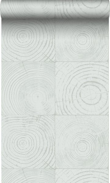 Origin Wallcoverings Tapete Querschnitte von Baumstämmen Mintgrün - 53 cm x 10.05 m - 347545
