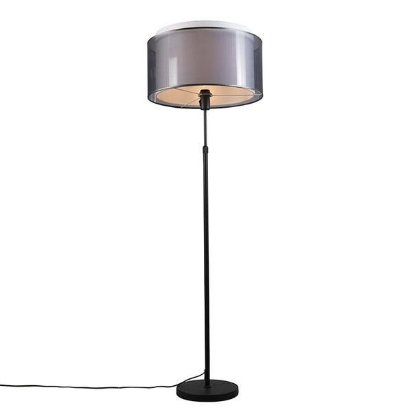 QAZQA - Modern Schwarze Stehlampe mit schwarz I weißem Schirm 47 cm verstellbar - Parte I Wohnzimmer I Schlafzimmer - Stahl Rund I Länglich - LED geeignet E27