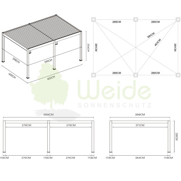 Weide Deluxe Plus Aluminium Pavillon 4 x 6 M Anthrazit Pergola Freistehend