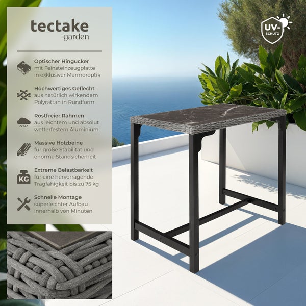 Rattan Bartisch tectake Kutina 96 x 65 x 100 cm mit Aluminium- und Holzgestell grau