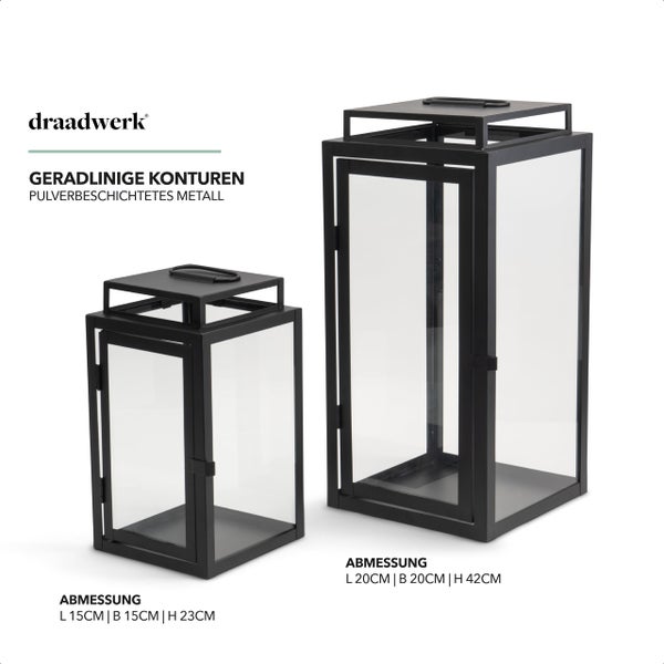 draadwerk® Laternen 2er Set | Gartenlaterne | Wohndekoration für Innen & Außen | Große Outdoor-Windlichter | Designer Dekoration für Wohnzimmer, Balkon & Garten (Schwarz)