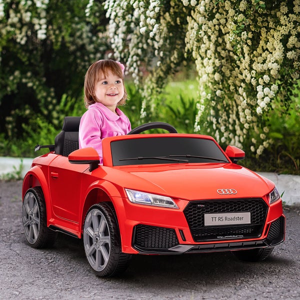 HOMCOM Kinder Elektroauto, 12V, mit 2,4 G Fernbedienung, Audi, mit Scheinwerfer, MP3-Anschluss, bis 3 km/h, für Kinder 3-5 Jahre, 102L x 60B x 44H cm, Kunststoff, Eisen, Rot