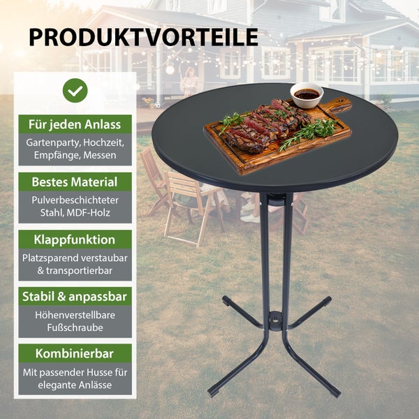 Stehtisch klappbar Ø 70 cm Höhe 110 cm Stahl Gastrotisch Partytisch Bistrotisch in Anthrazit