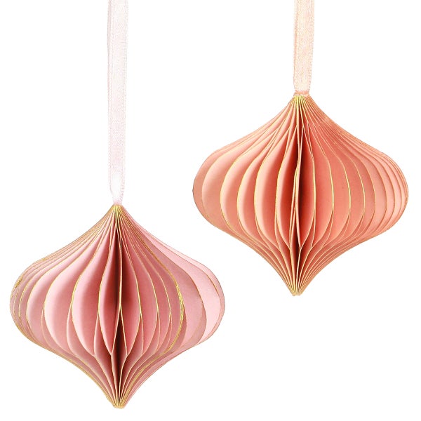 Zwei Ornamentanhänger aus Papier mit Schleife zum Aufhängen