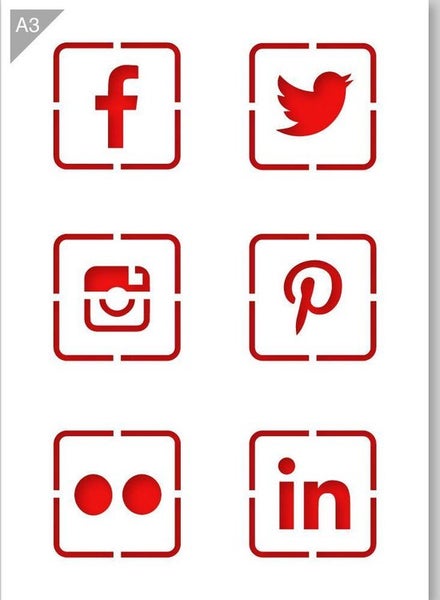 Social-Media-Schablone - Facebook, Twitter, Instagram, Pinterest, Flickr, LinkedIn-Logo - A3-Schablone aus Kunststoff