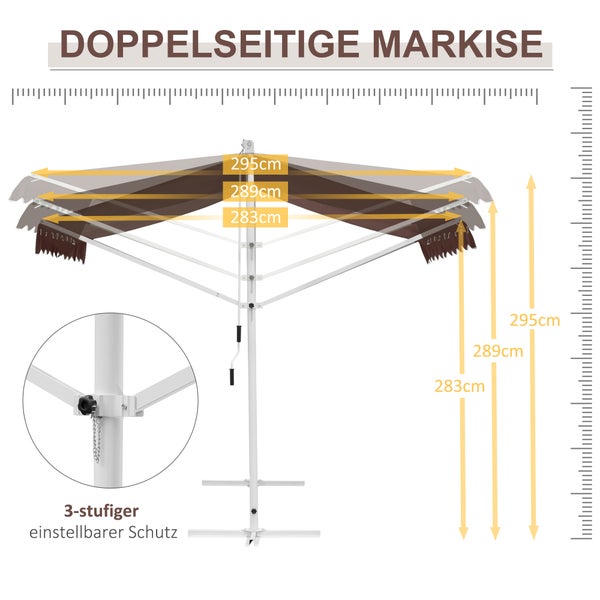 Outsunny Standmarkise, mit Handkurbel, Ausziehbare Terrassenüberdachung, Verstellbar Sonnenschutz für Garten, Balkon, 4,5 x 3,4 m, Polyester, Kaffee