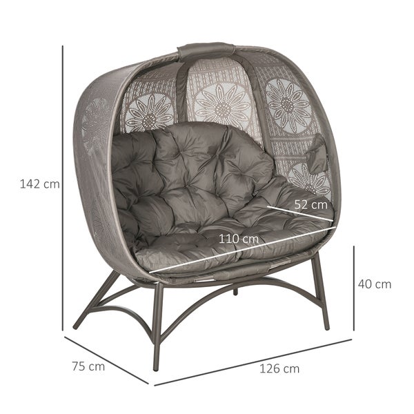 Outsunny 2-Sitzer Gartenstuhl, Korb-Stuhl mit Faltbarem Korb, Kissen, 126 x 75 x 142 cm, Stahl, Sand
