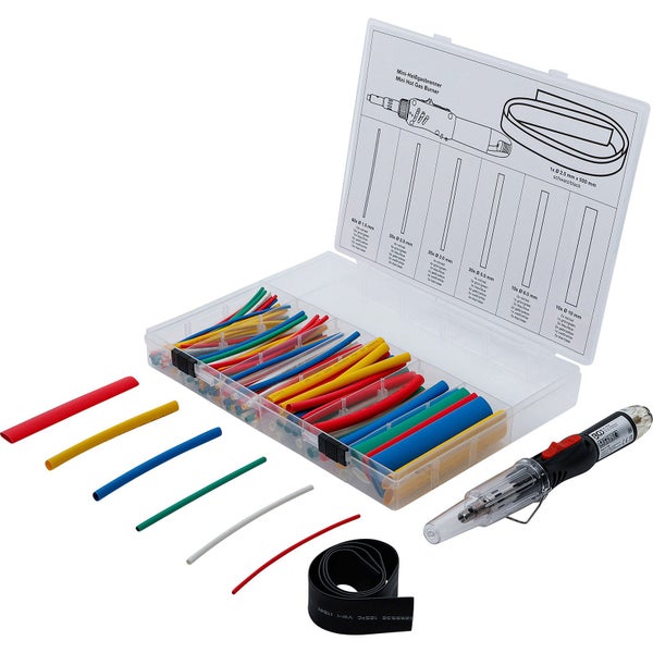 BGS Mini-Heißgasbrenner mit Schrumpfschlauch-Sortiment farbig mit Piezo-Zündung 162tlg. - 70143