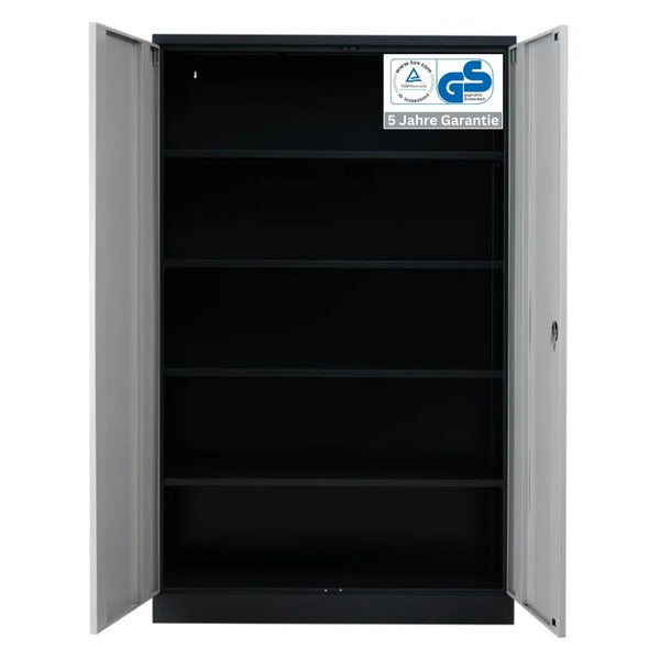 PROREGAL Stahlschrank Bee 4 Fachböden HxBxT 195 x 92 x 60 cm Pulverbeschichtetes & Verstärktes Fachbodenmaterial Anthrazit & Grau