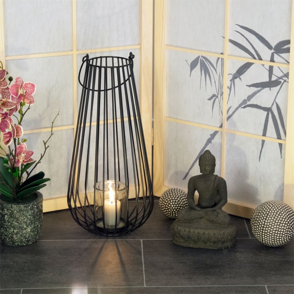 Laterne Balto 40x20 cm, Metall, mit Windlicht-Glaseinsatz schwarz