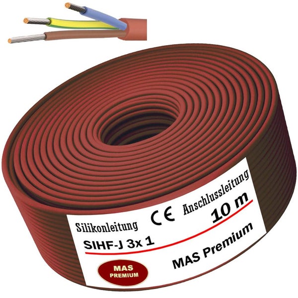 Silikonleitung SIHF-J 3x1 10 Meter als Ring gewickelt für hohe Temperaturen