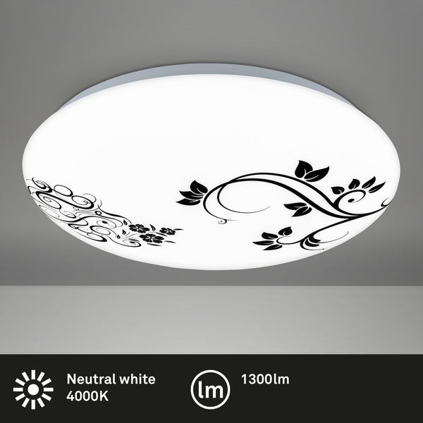 BRILONER KORA LED Deckenleuchte, Neutralweißes Licht, Blumen Design, weiß-schwarz, 28 x 6,5 cm