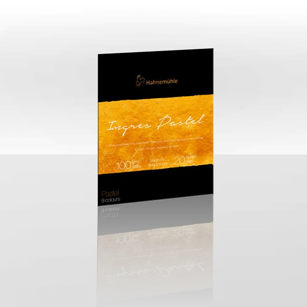 Hahnemühle Ingres Pastel Block, 20 Blatt Echt-Bütten-Pastellpapier, 9 Farben, Format 24 mal 31 Zentimeter, 100 Gramm pro Quadratmeter.