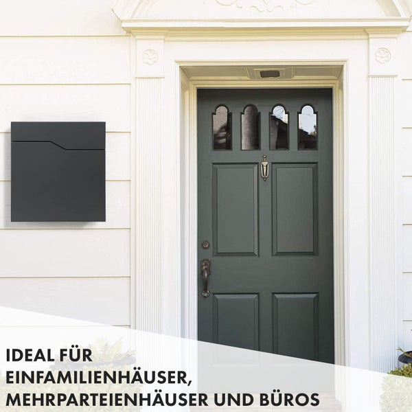 FLOORDIREKT Briefkasten Jean - Stahl Wandbriefkasten mit Zeitungsfach und Großer Einwurfklappe