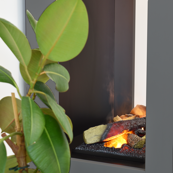 GLOW FIRE Elektrokamin 'Böll'| Wasserdampf Kamin mit OMC 600 inkl. Holz in grau als Raumteiler | HxBxT: 145x54x44 cm
