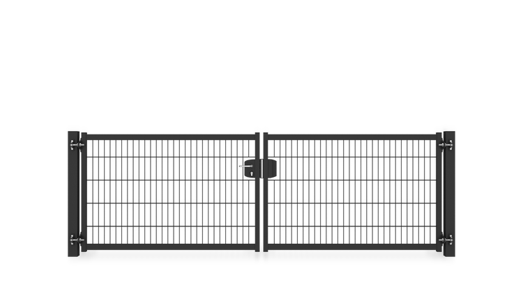 Gartentor ZAUNGURU BASIC-Line Berlin aus Metall, Höhe: 103cm, Breite: 334cm, 2-flügelig inkl. Pfosten, Schloss und Zubehör, Feuerverzinkt und zusätzlich in RAL 7016 Anthrazitgrau pulverbeschichtet