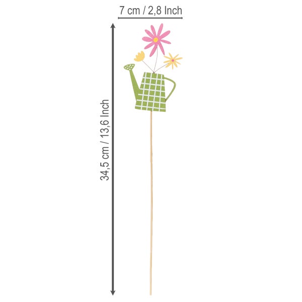 Gartendekoration mit Blumen und Gießkanne, circa 34,5 Zentimeter hoch