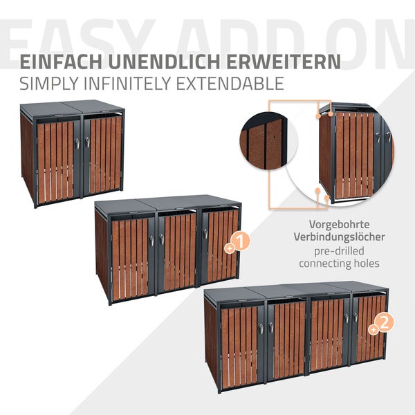 ML-Design Mülltonnenbox 2er 2 Tonnen 240L, 132x80x116,3 cm, Anthrazit-Rostoptik, Stahl/Cortenstahl, Abschließbare Mülltonnenverkleidung Klappdeckel/Tür, Müllbox Mülltonnecontainer Mülltonnenabdeckung